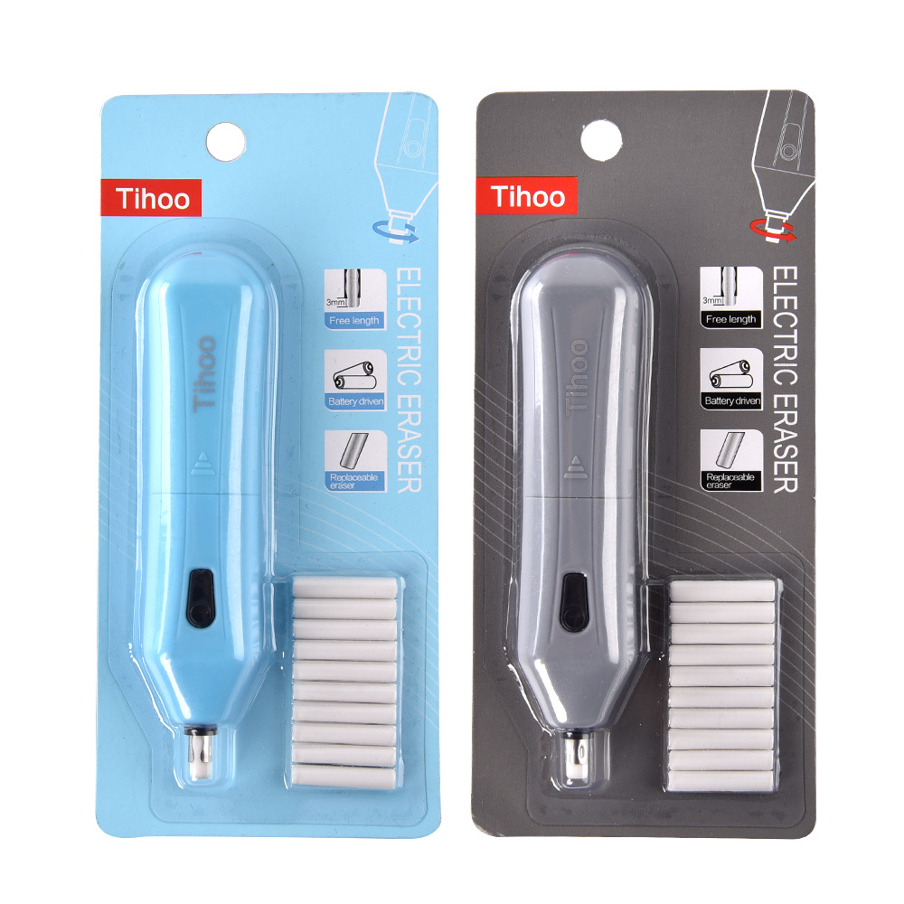 Tihoo-전기 지우개 리필 포함, 귀여운 전자 연필 고무, 그림 그리기 문구 TC8301